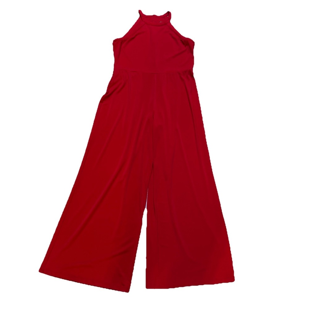 Lauren Ralph Lauren Jumpsuit Women X-Large Red Crepe Stretch Wide Leg - Picture 6 of 9